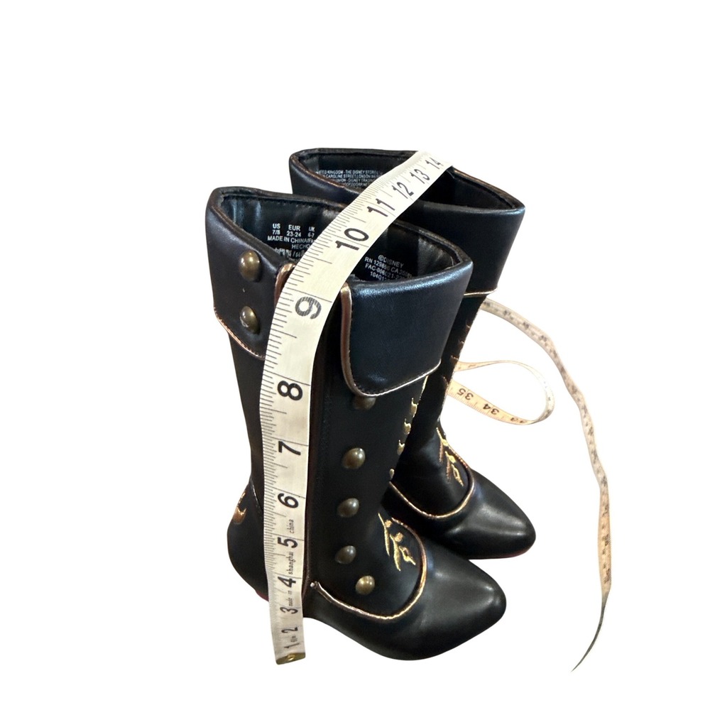 Disney Anna Frozen 2 Black Gold Embroidery Studs Boots Kids 7-8 Great Condition - Picture 6 of 7